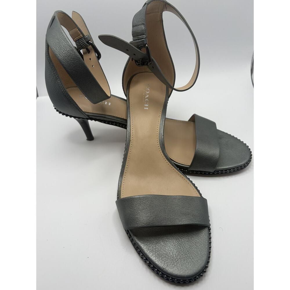 Coach Gunmetal Metallic Leather Ankle Strap Heeled Sandals Women's Size 7.5B - Picture 3 of 6